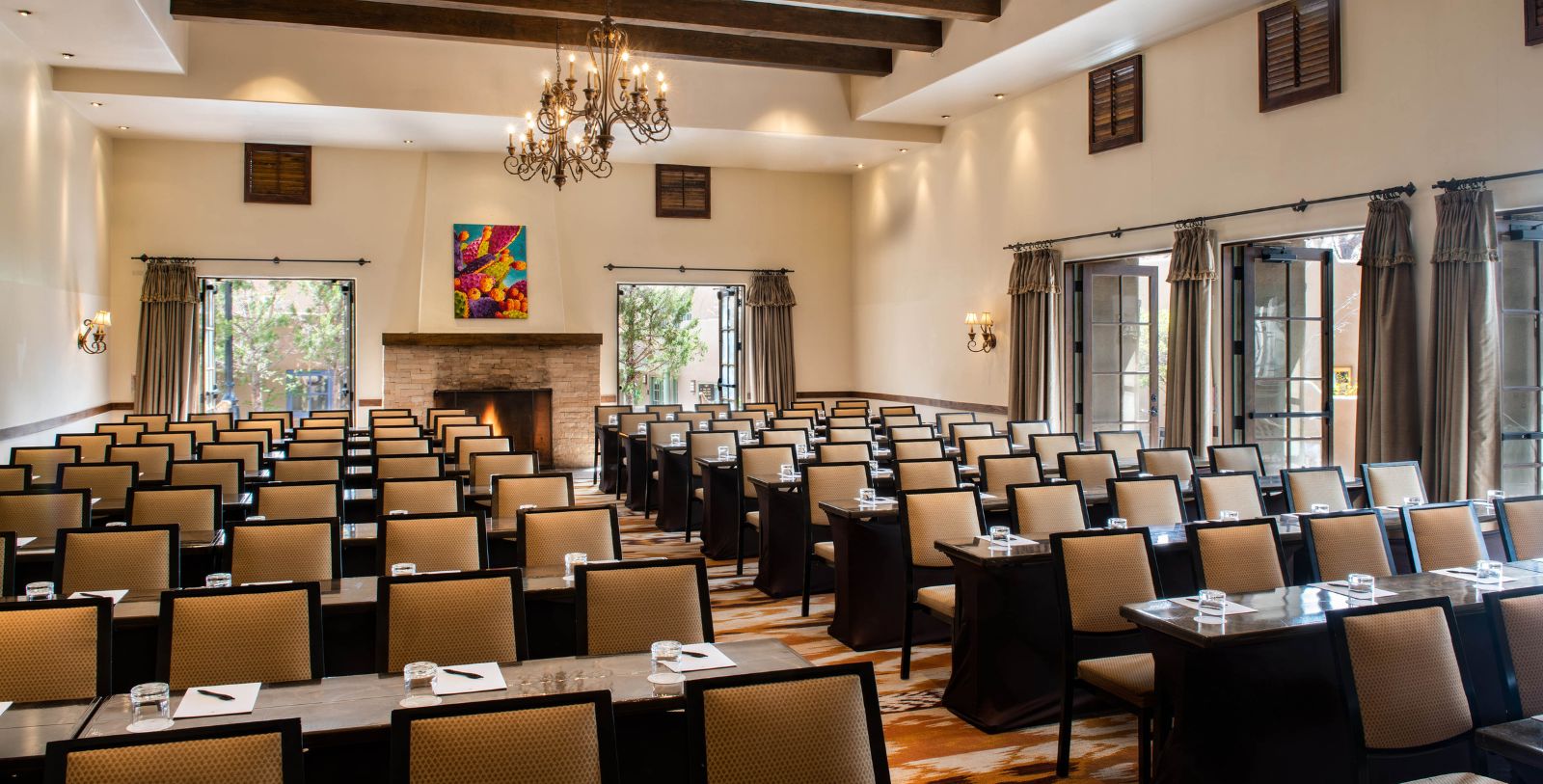 a room with tables and chairs