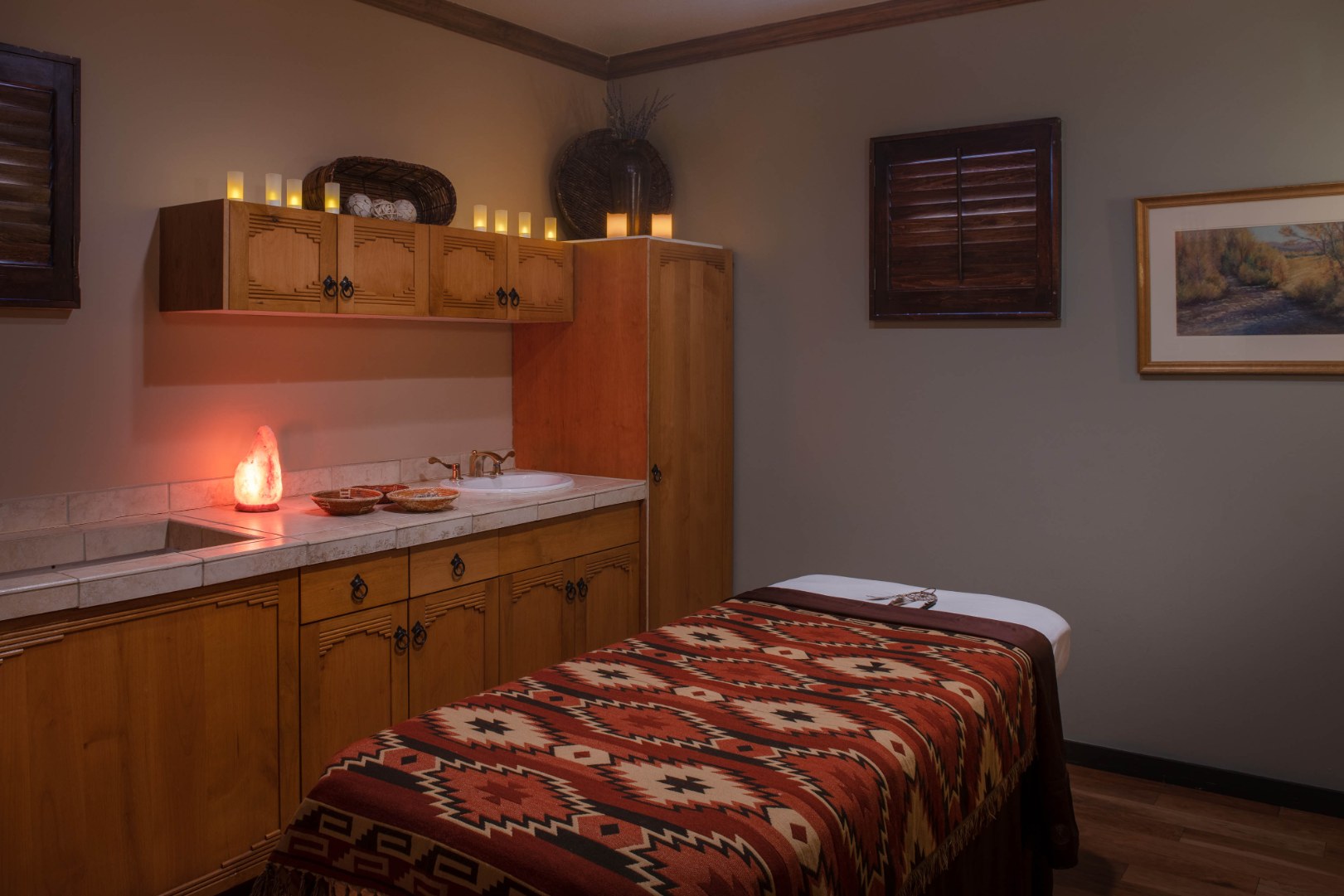 a massage table in a room