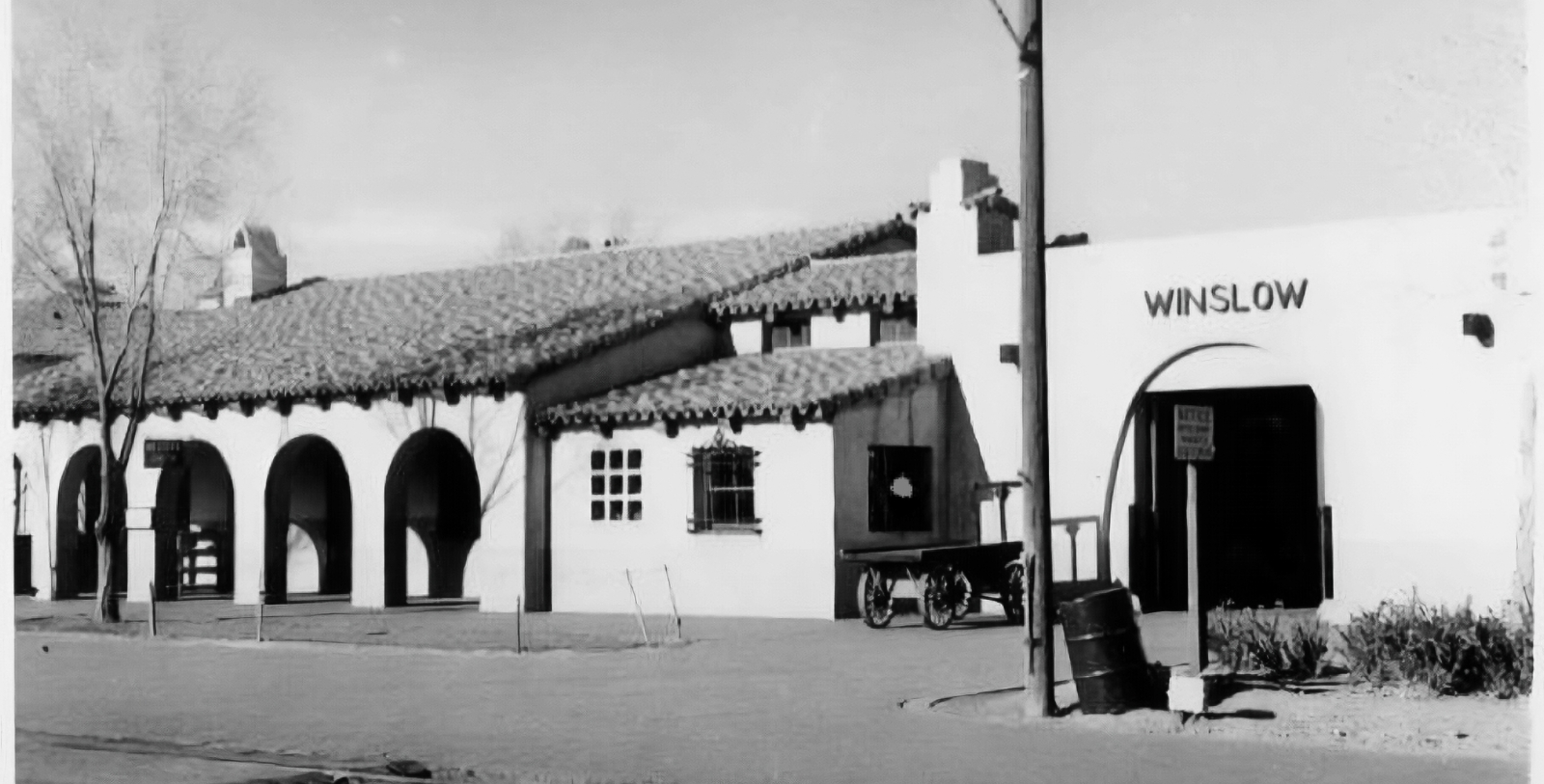 Historical Image of Train Depot at La Posada, 1930, a Member of Historic Hotels of America in Winslow, Arizona.