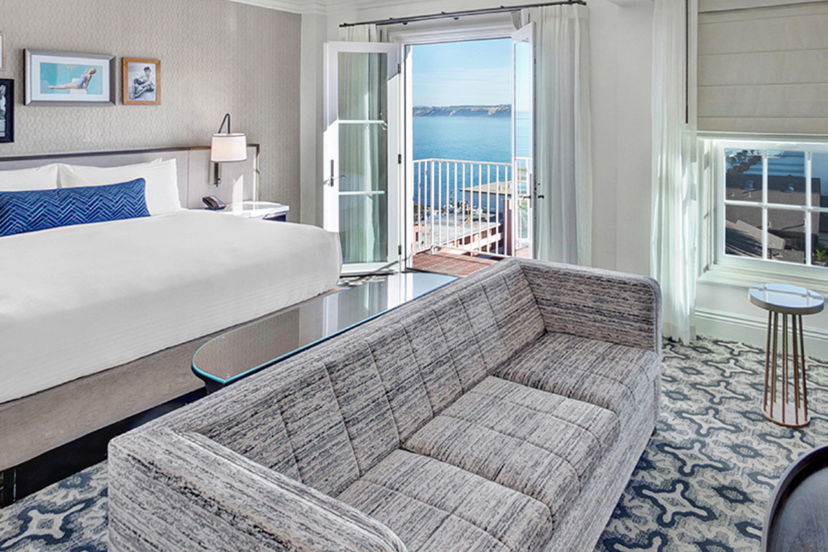 a room with a couch and a bed