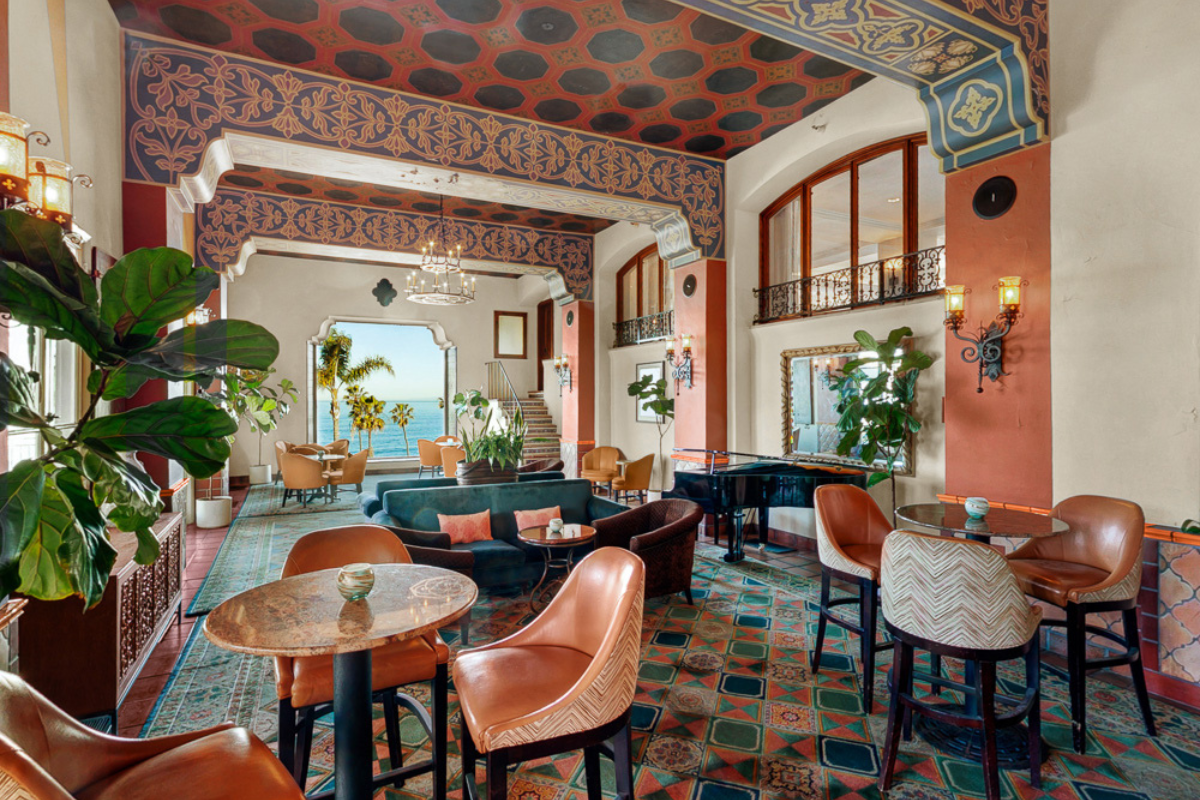 a room with tables and chairs