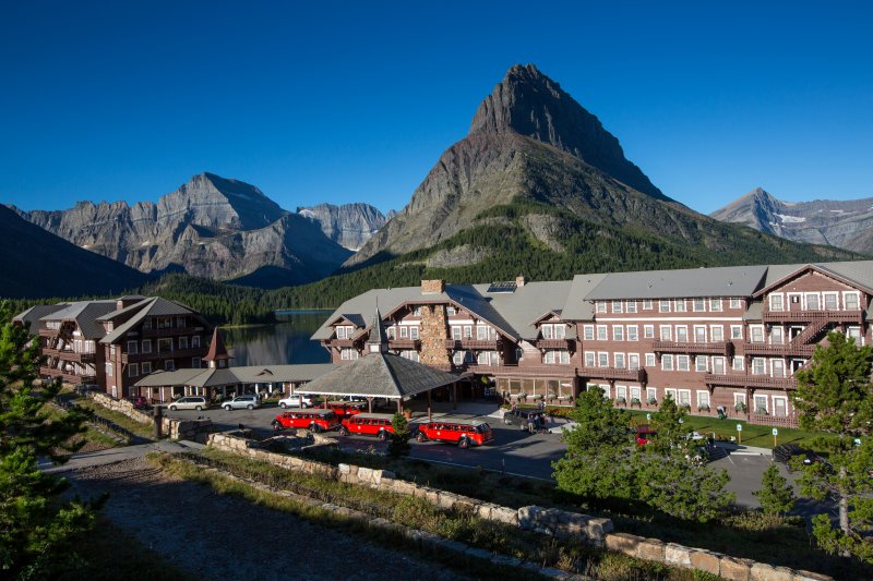 image of exterior aerial view lake mcdonald lodge glacier national park montana_high