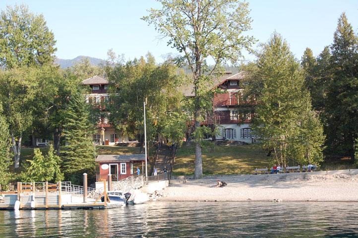 image of exterior from lake lake mcdonald lodge glacier national park montana_high