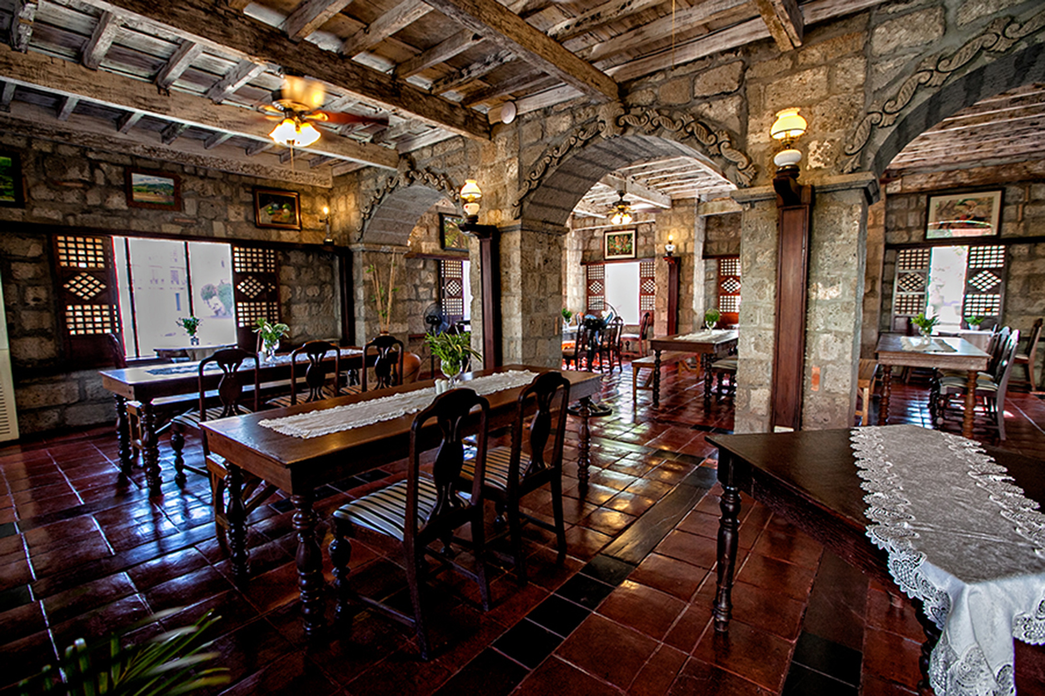 a room with a table and chairs