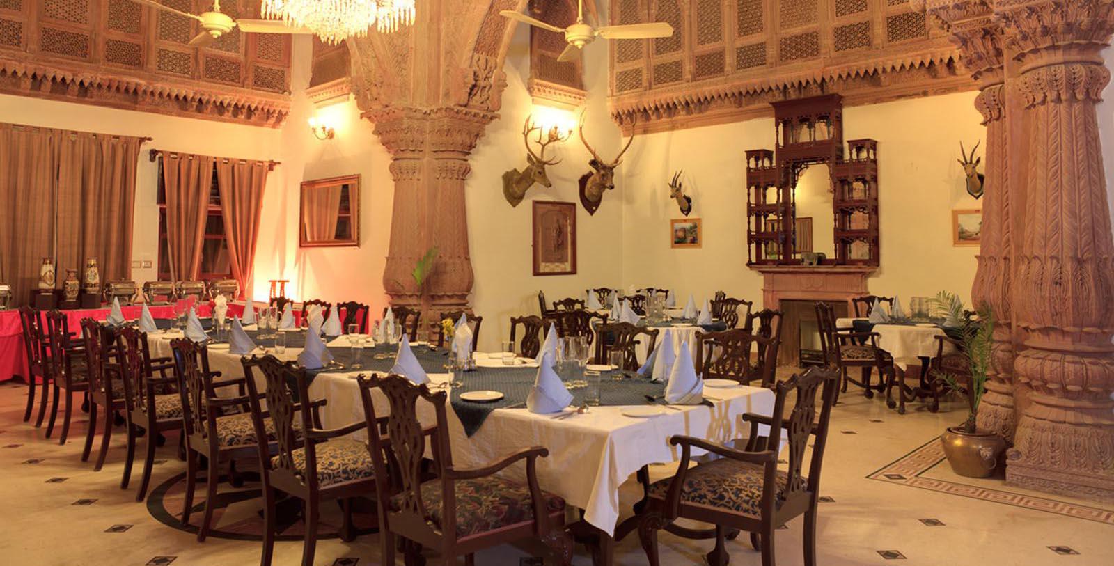 a room with tables and chairs