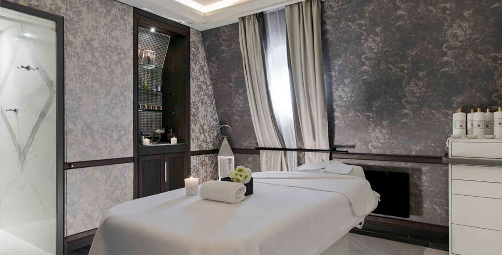 a massage table in a room