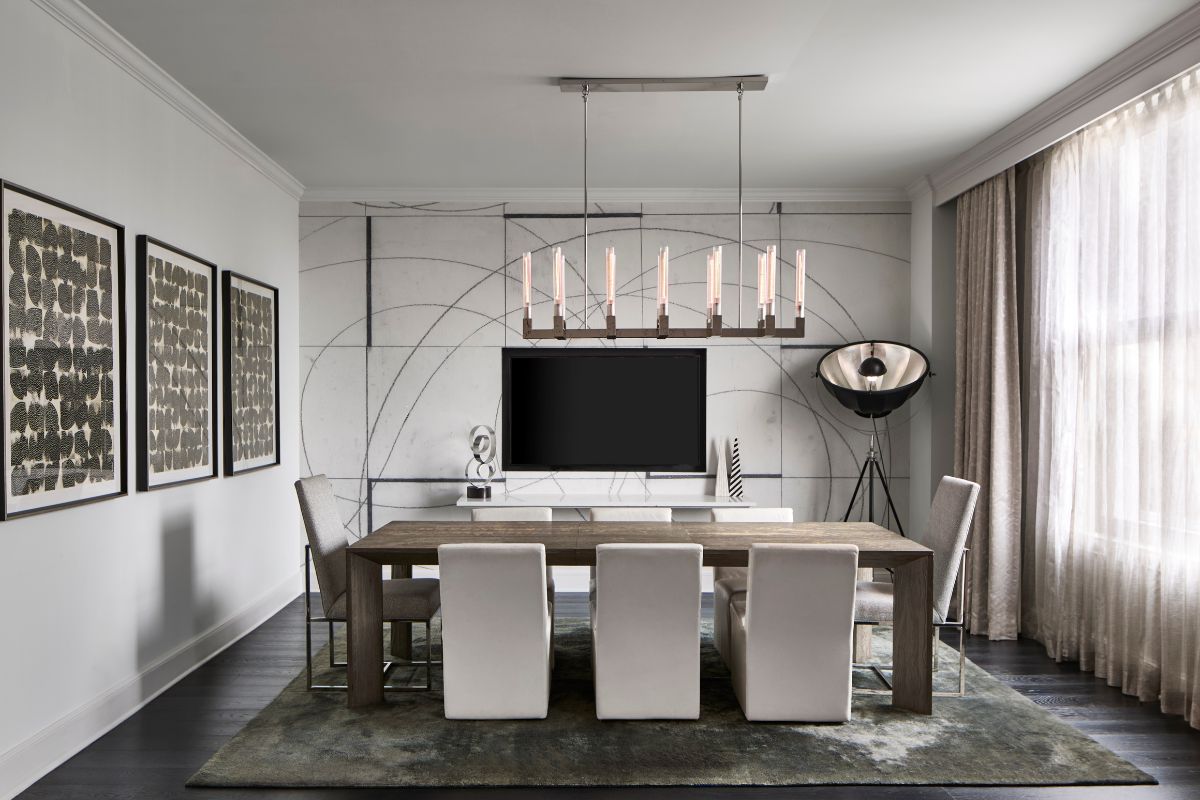 a room with a table and chairs
