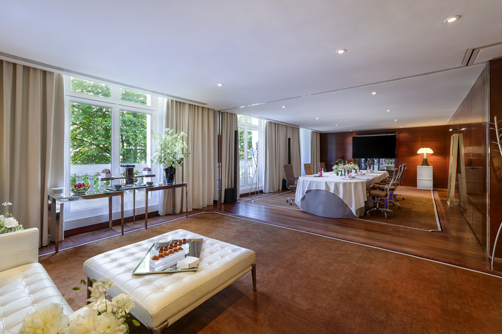 a room with a table and chairs