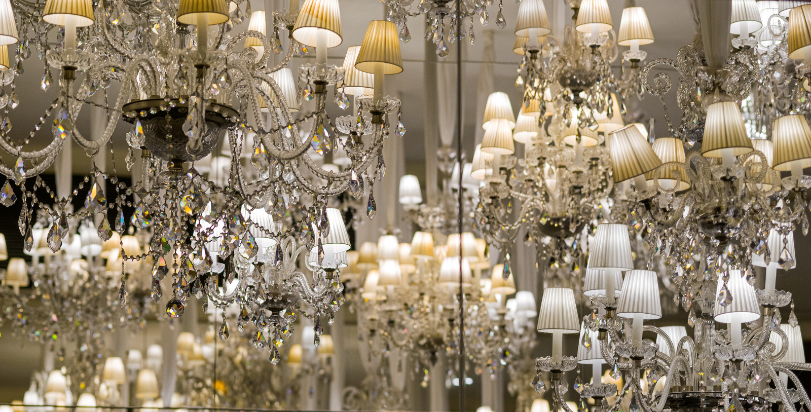 a group of crystal chandeliers