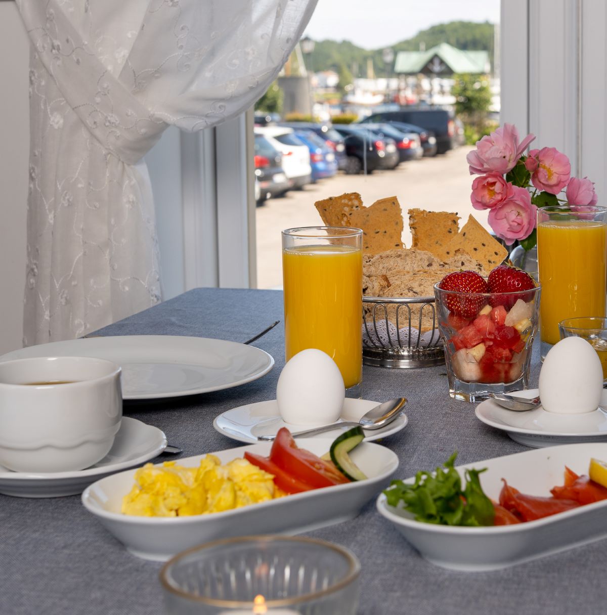 a table with food and drinks on it