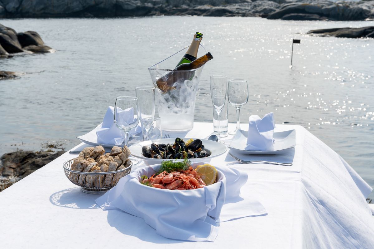 a table with food and glasses on it