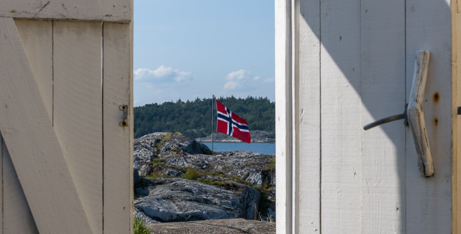 a flag on a rock