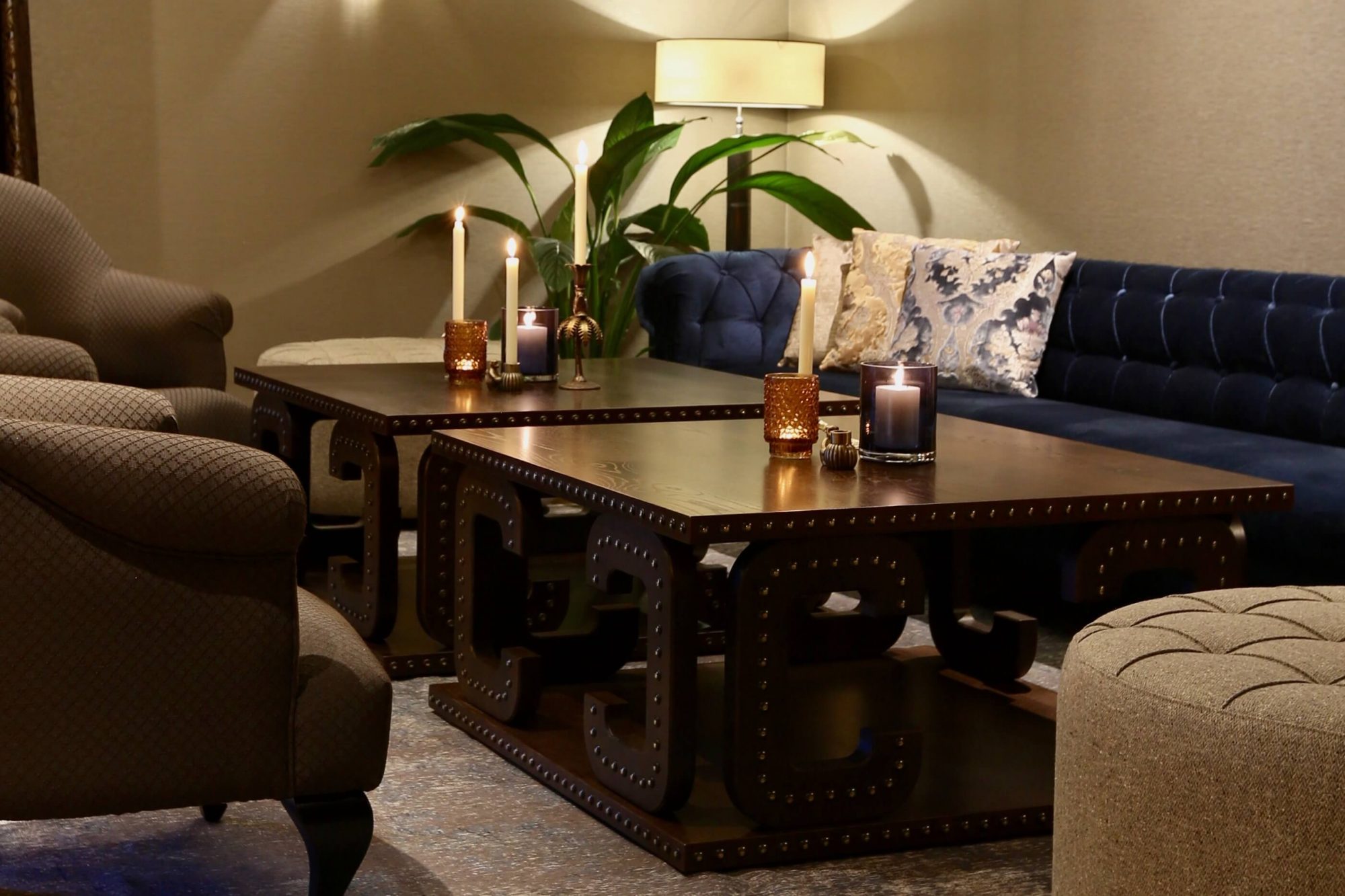 a living room with a couch and a coffee table