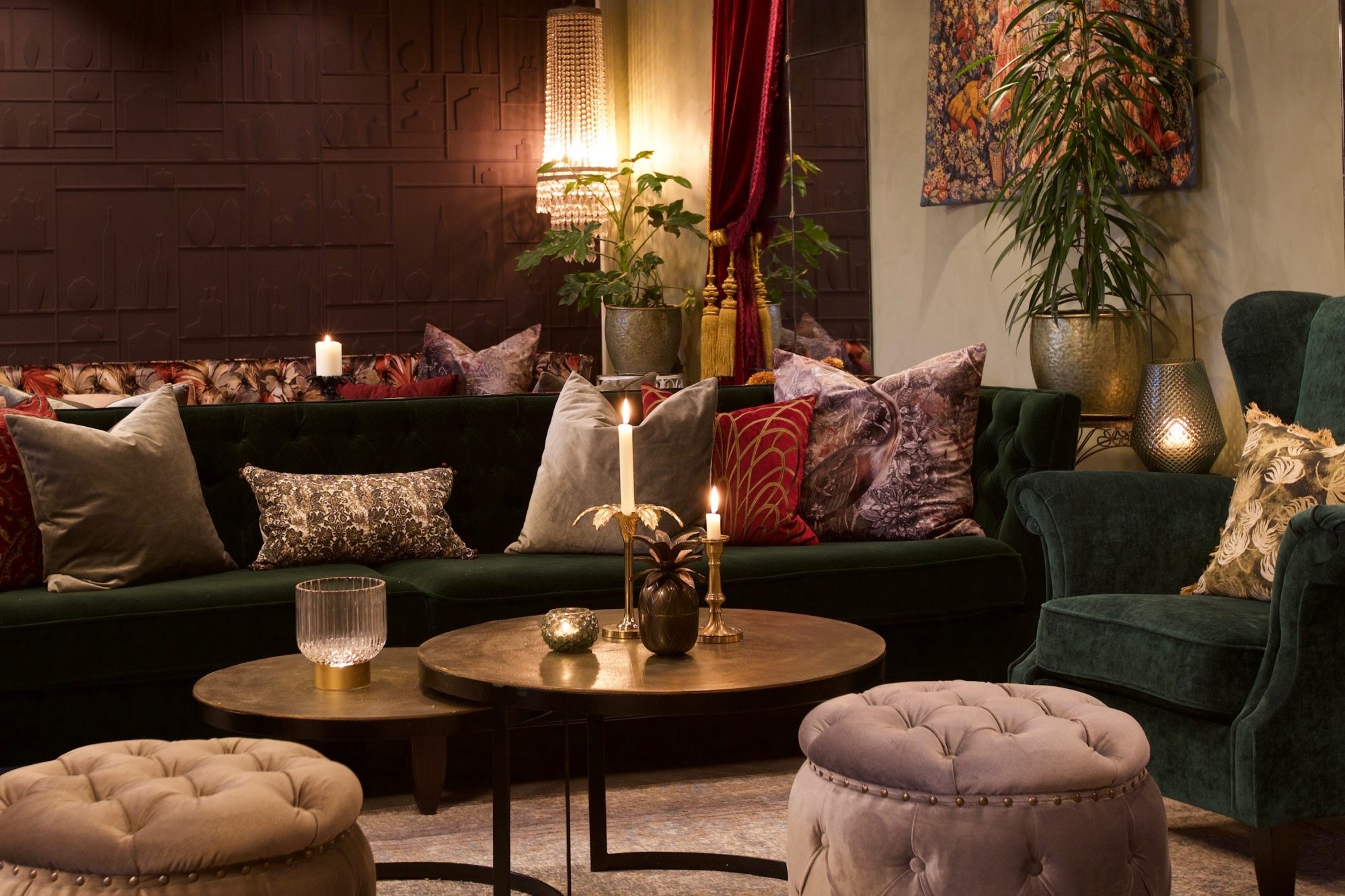 a room with a couch and a table