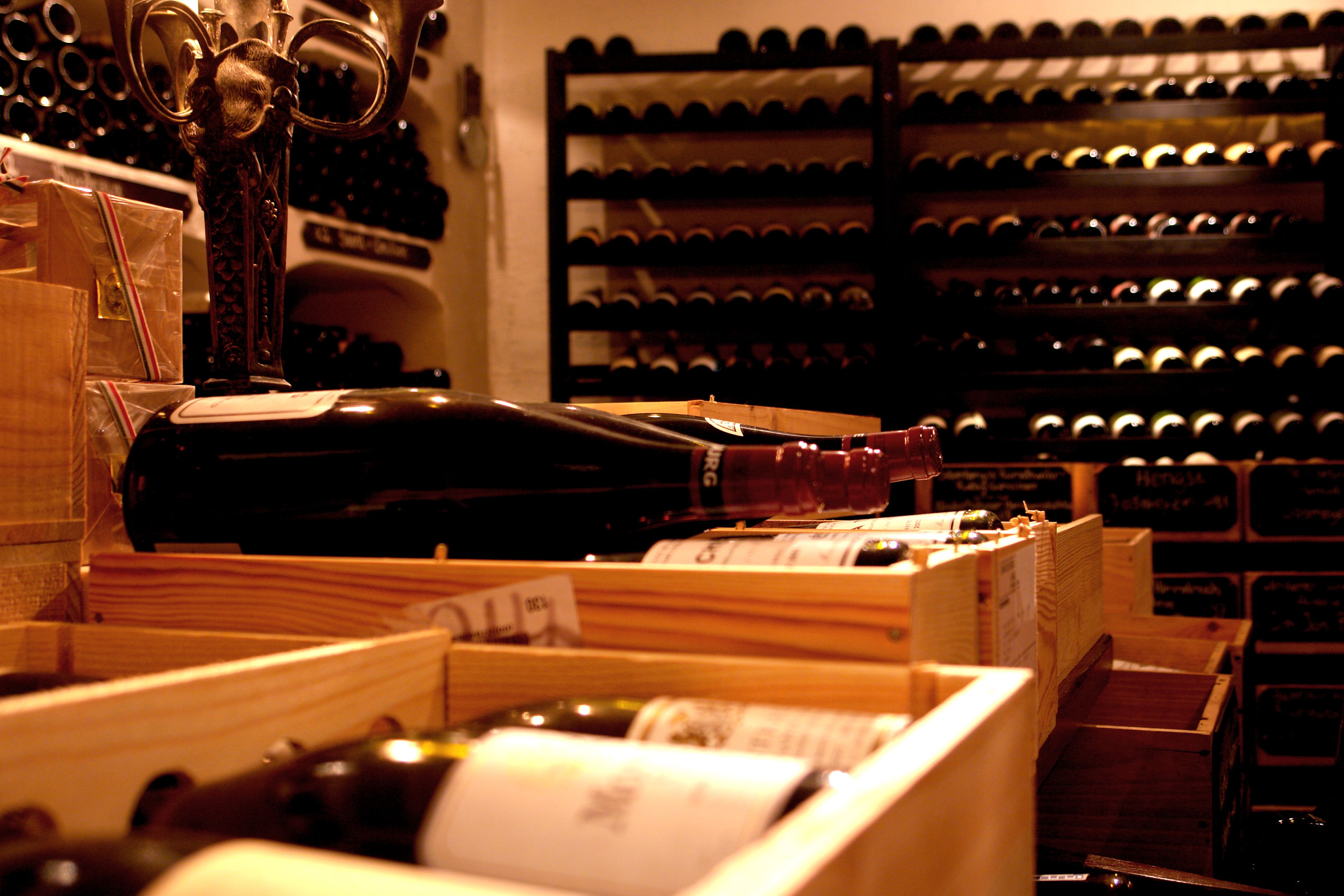 bottles of wine in wooden crates