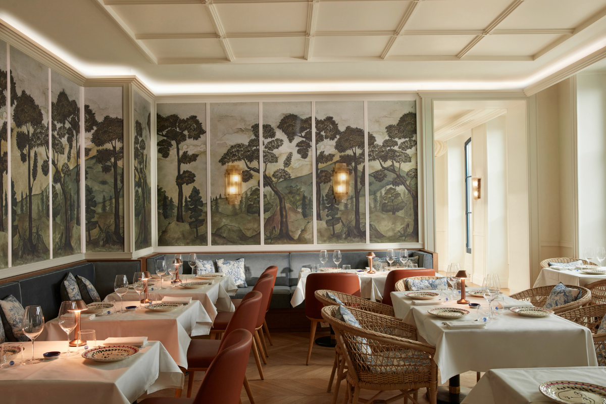 a room with tables and chairs