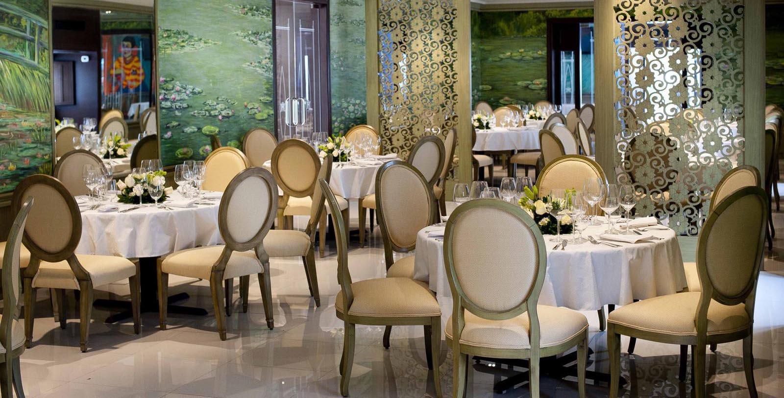 a room with tables and chairs