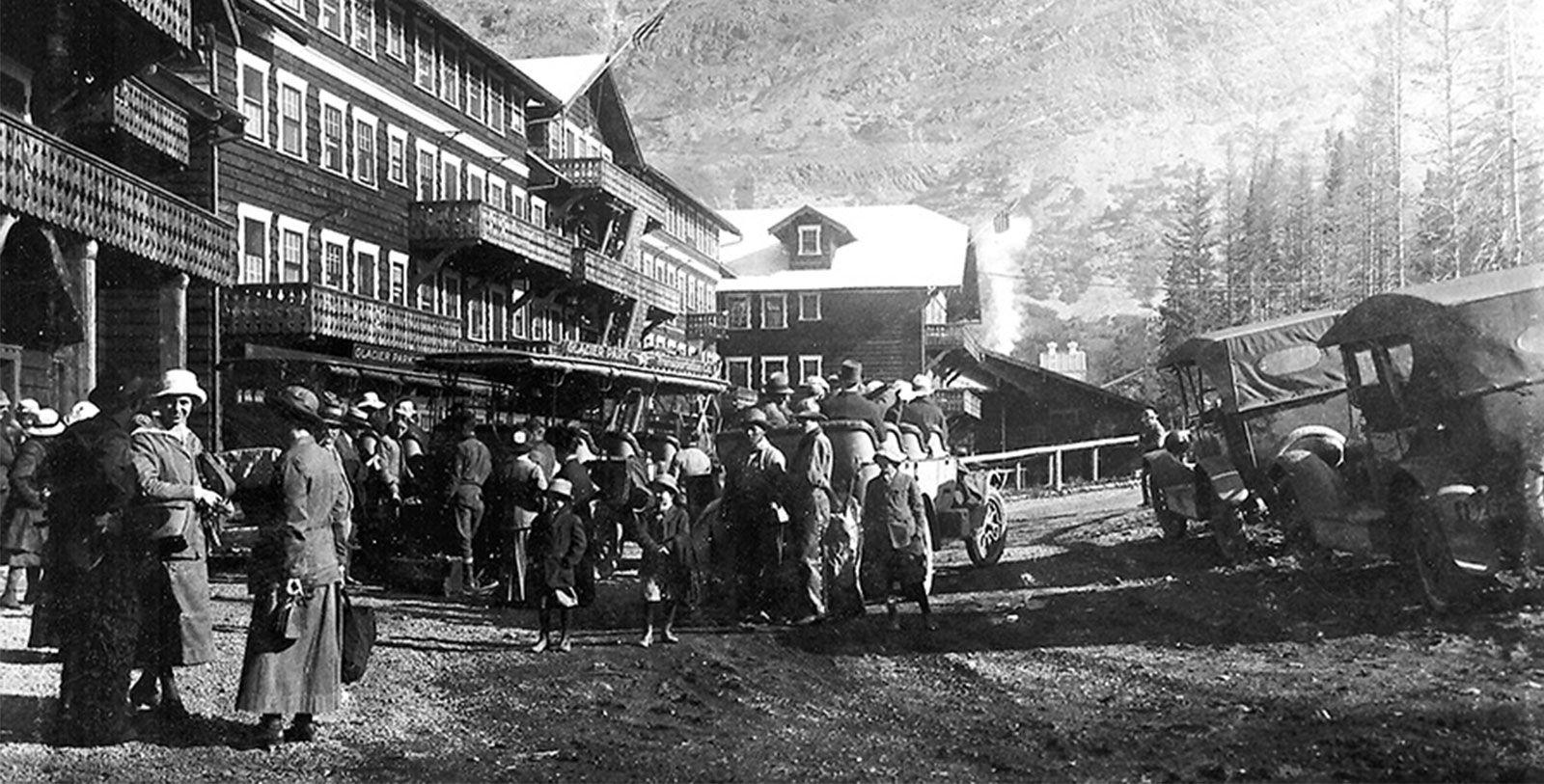 a group of people standing in front of a building