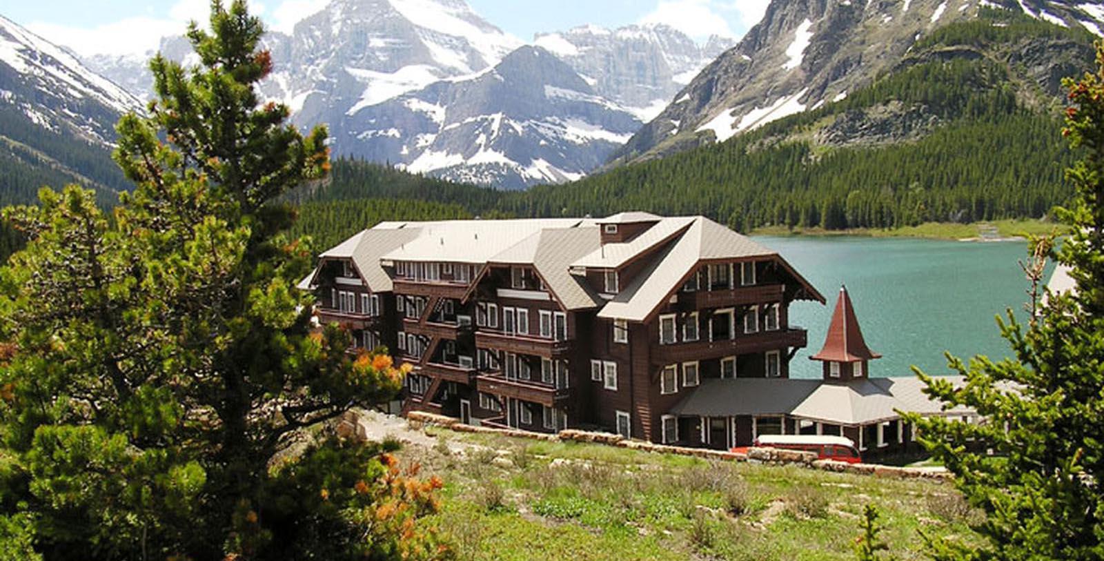 a building next to a lake