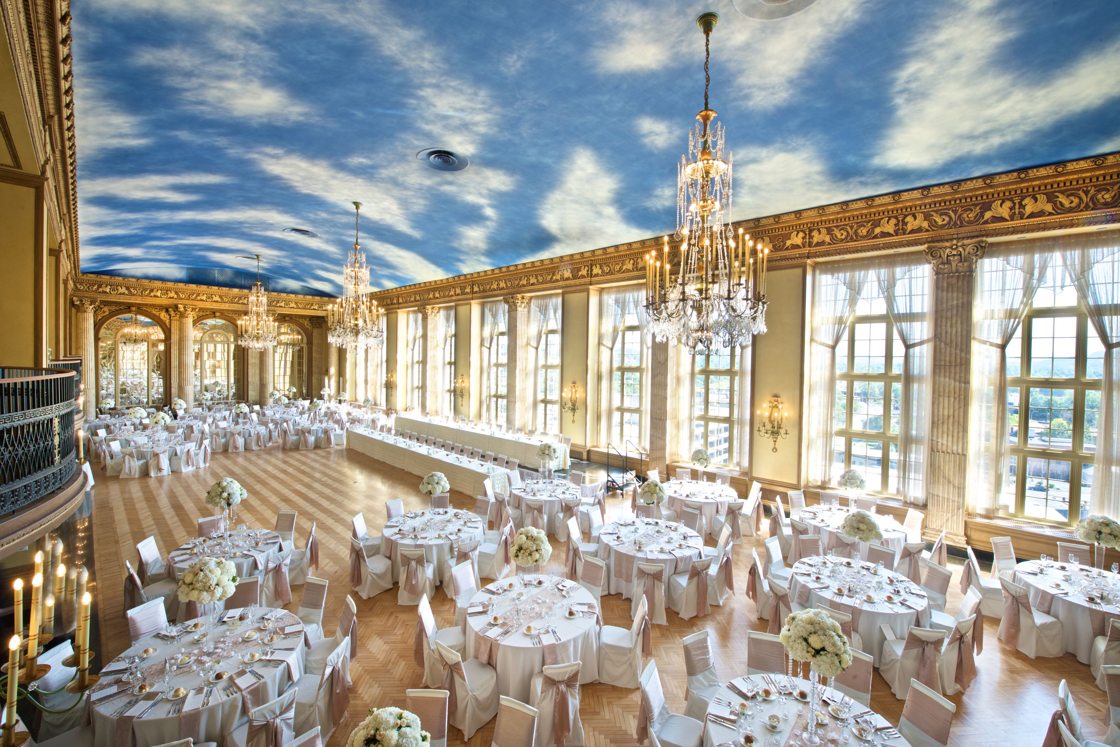 a room with tables and chairs