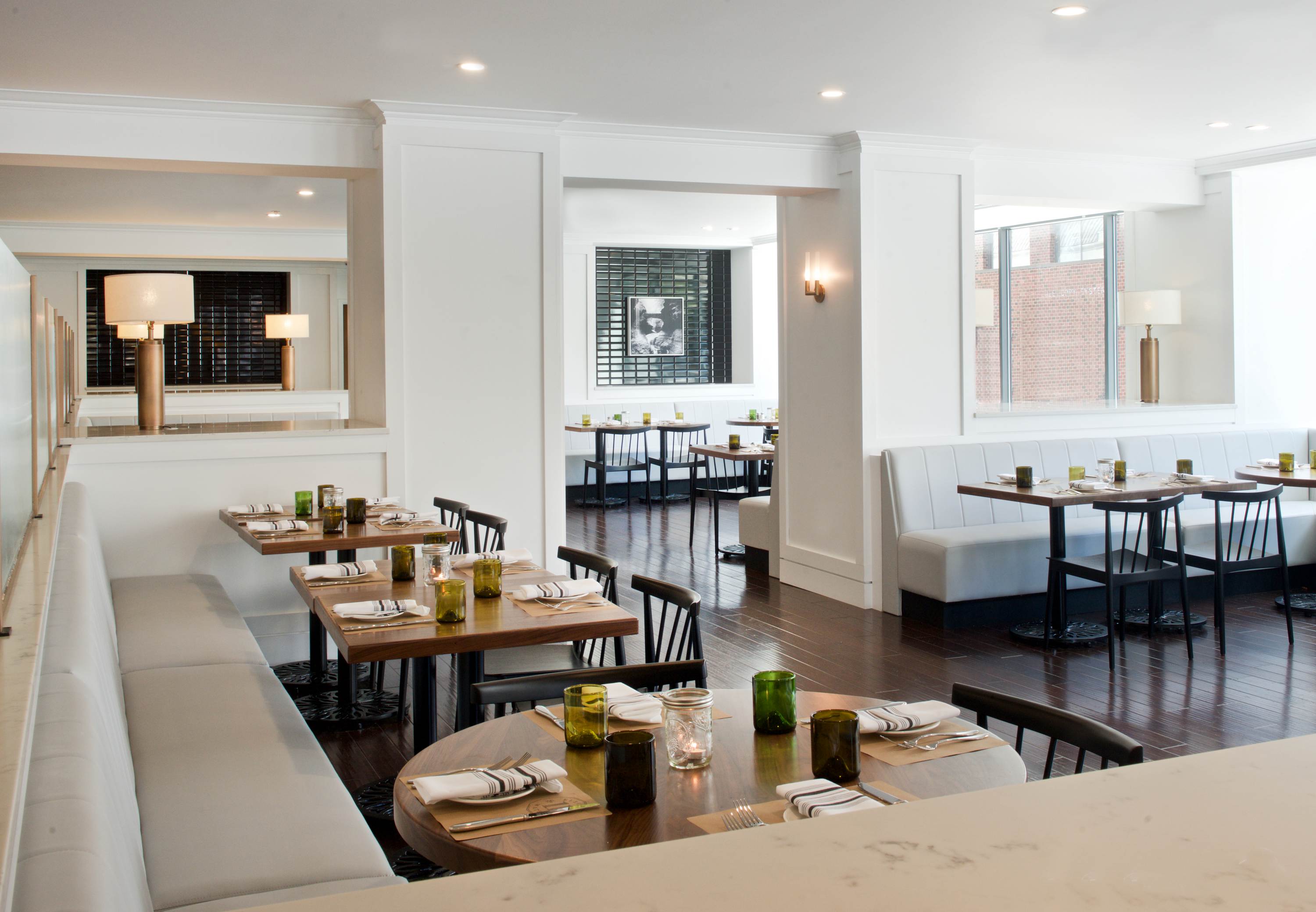 a room with tables and chairs
