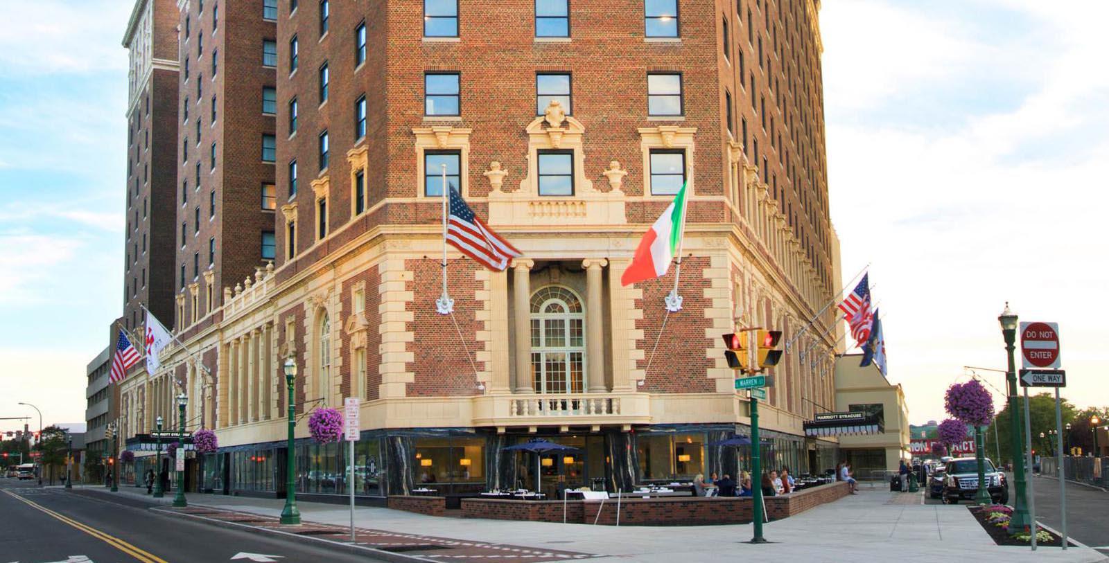 flags on the front of a building