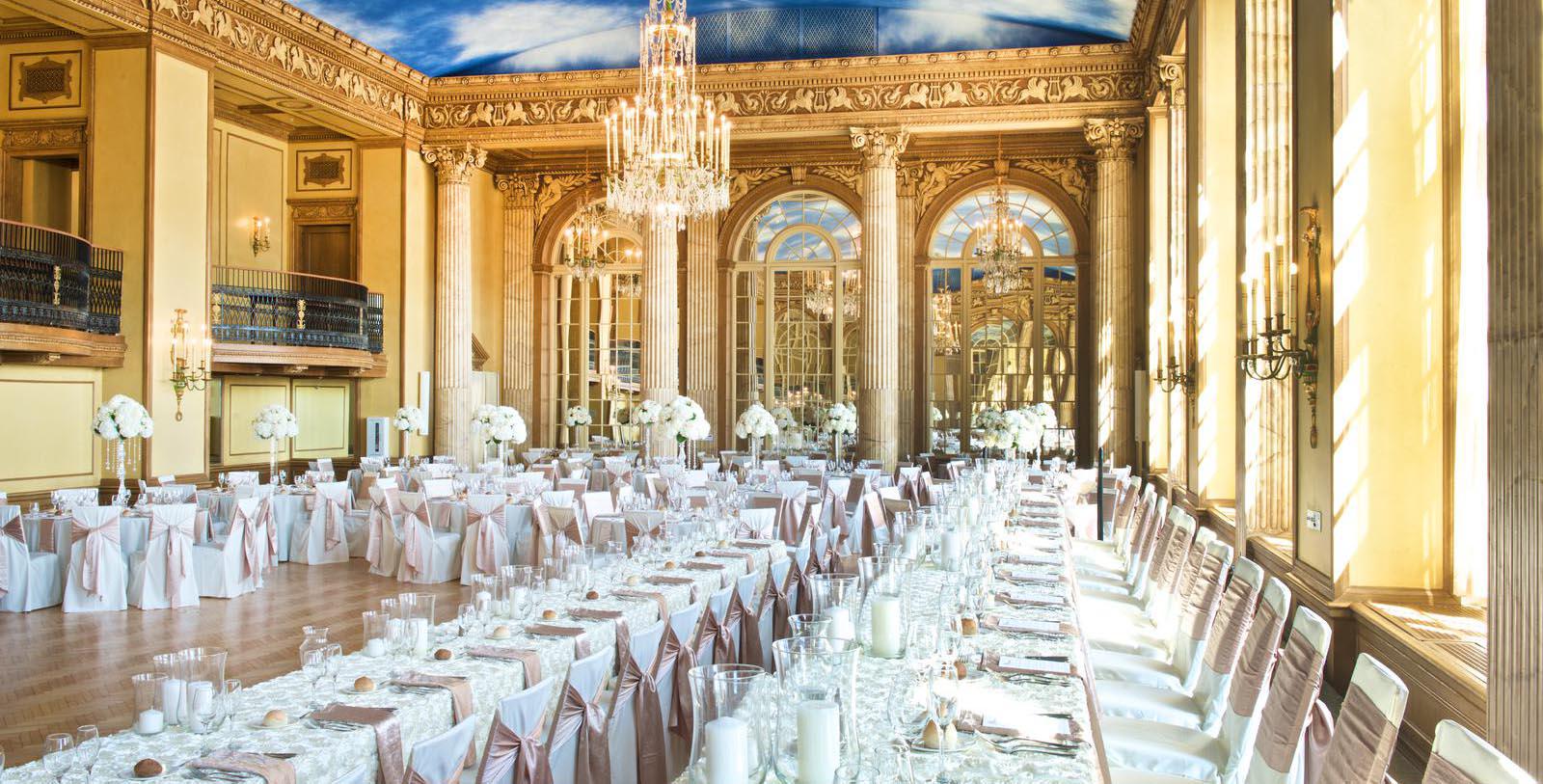 a large room with tables and chairs