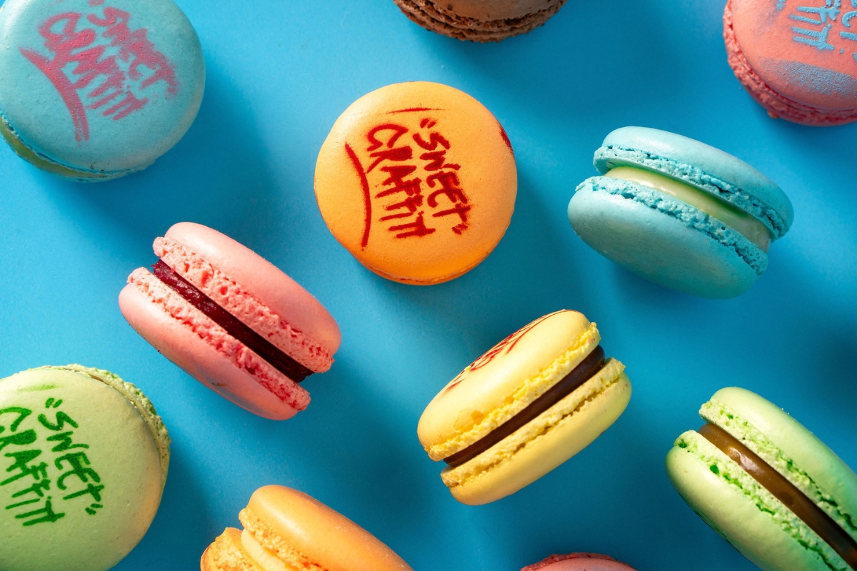 a group of colorful macaroons