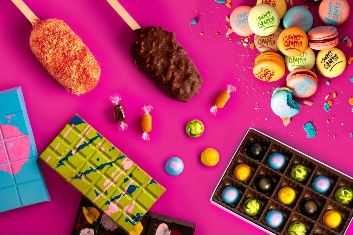 a group of candies and chocolates