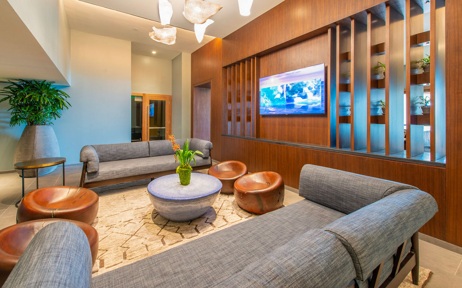 a room with a couch and a table