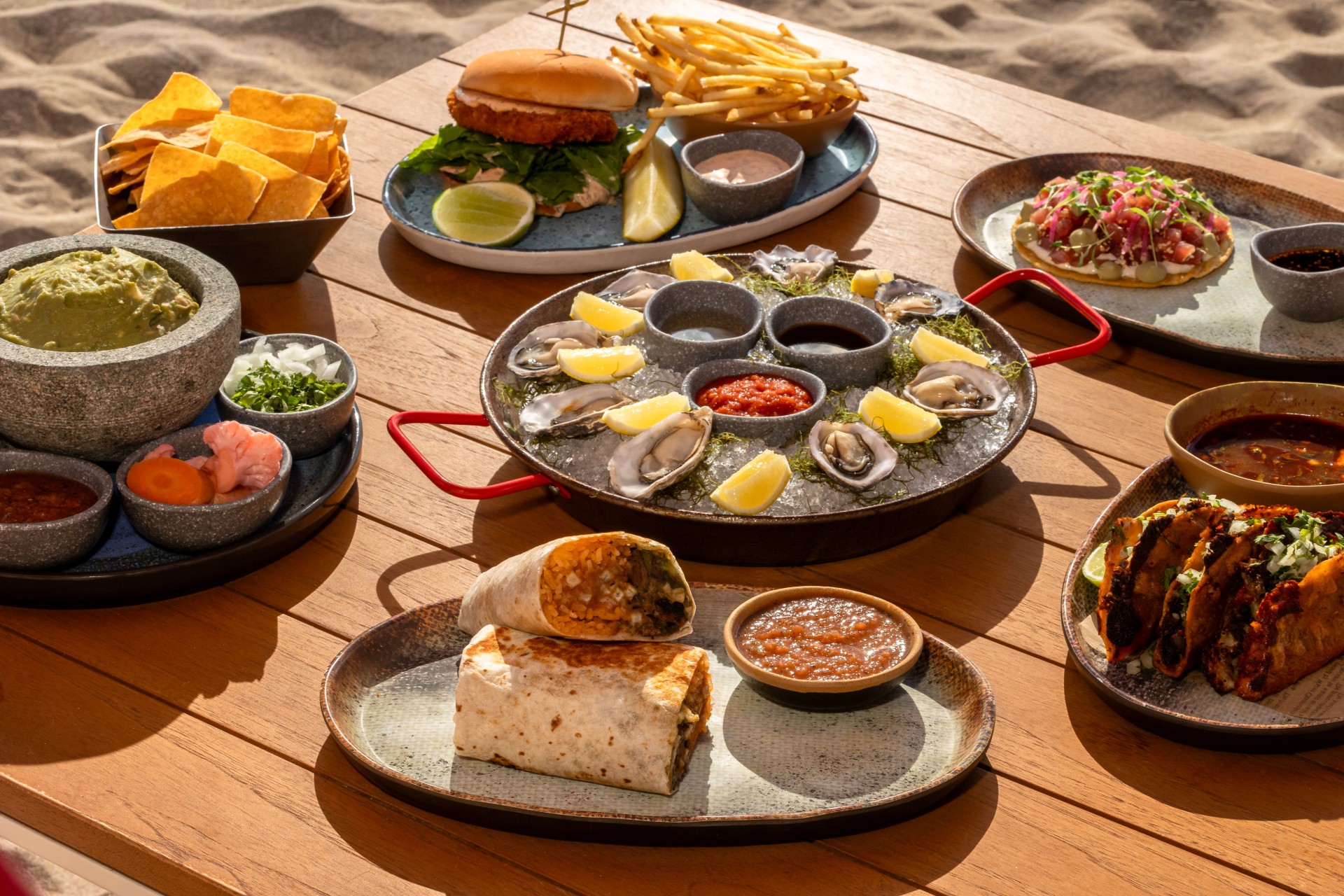 a table with plates of food on it