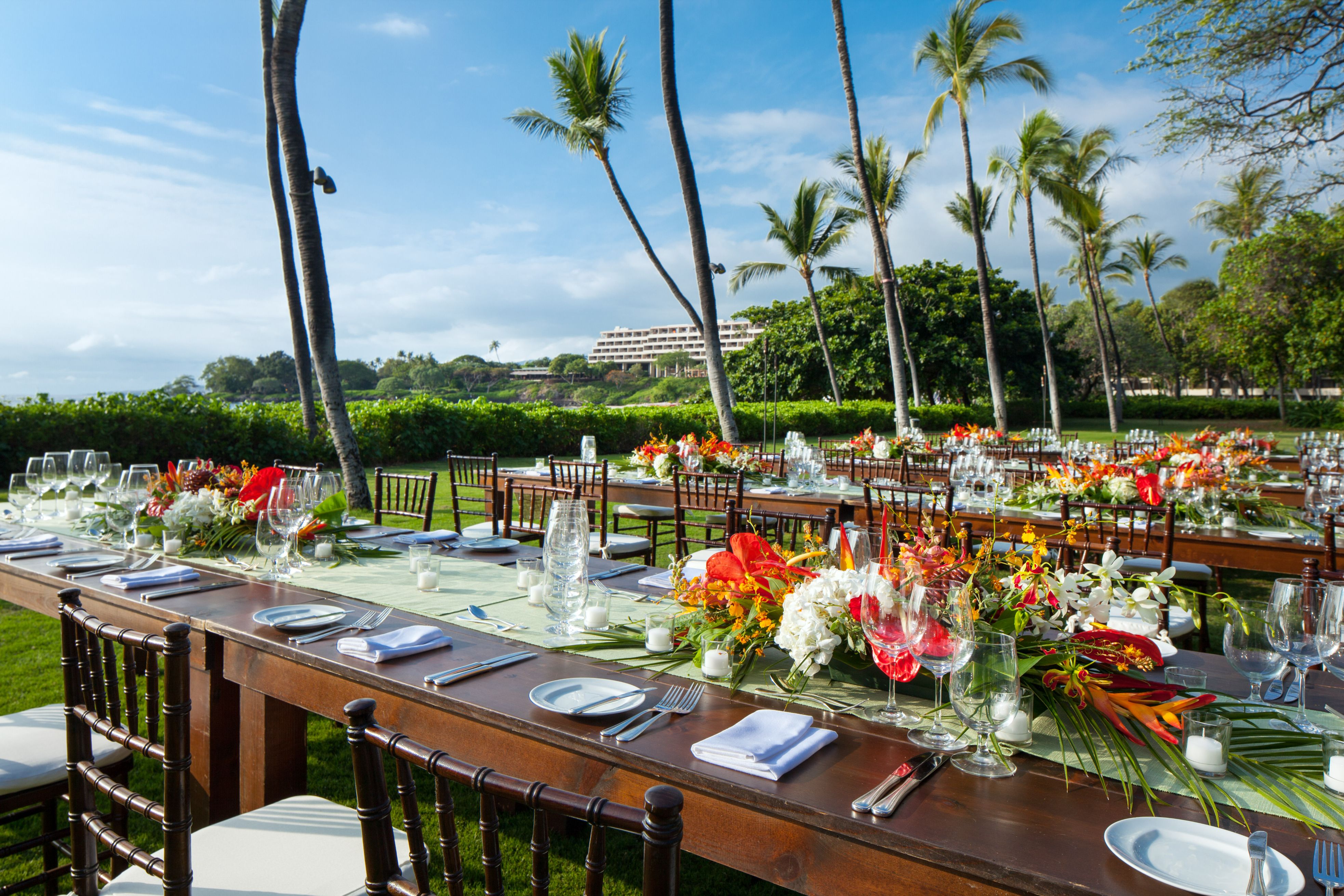 a long table set for a dinner party