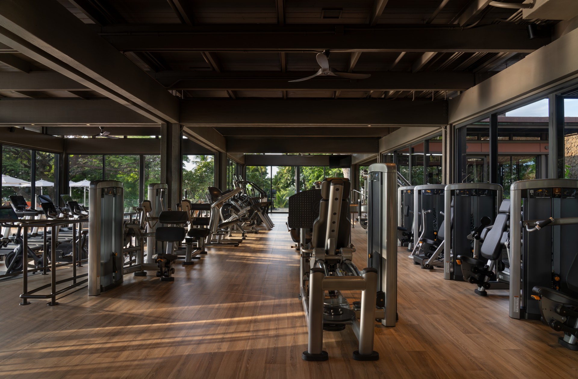 a large gym with exercise equipment