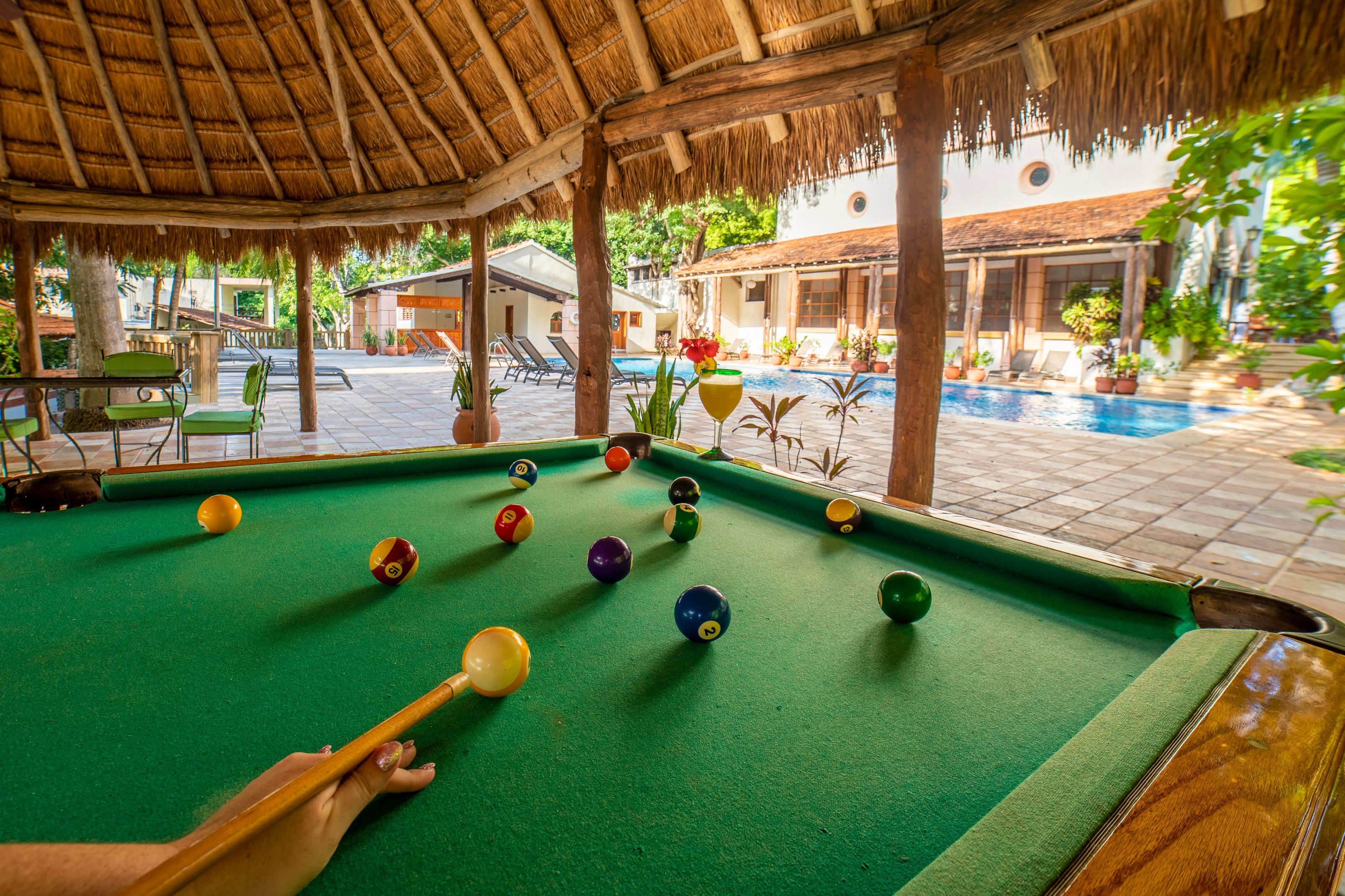 a pool table with balls on it