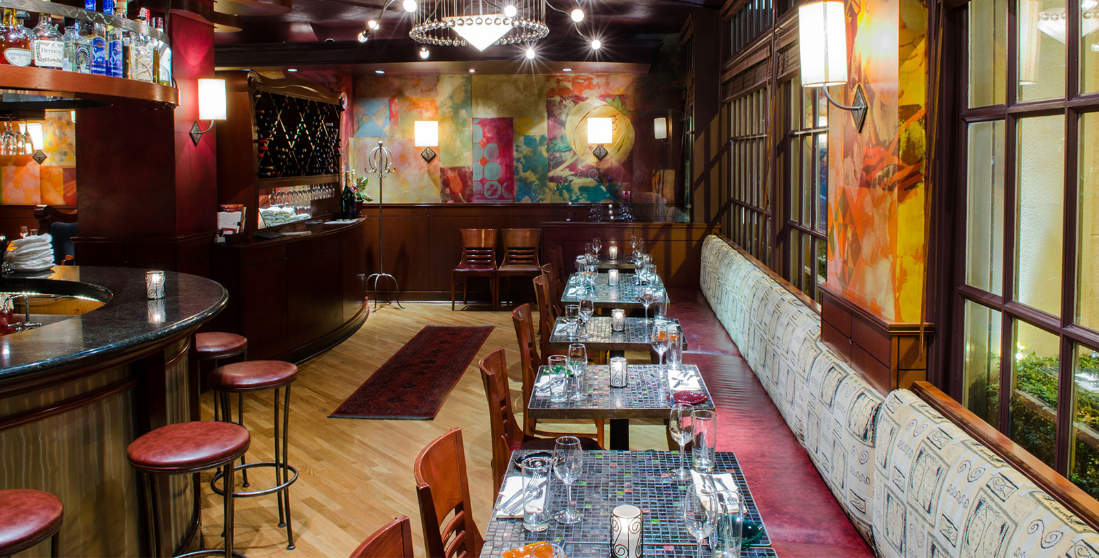 a restaurant with tables and chairs