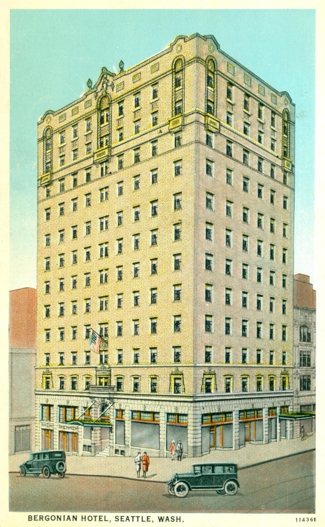 a large building with a flag on the front