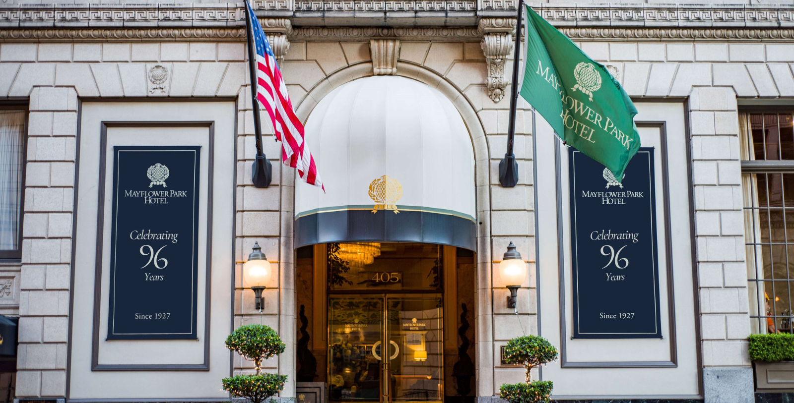 flags on the front of a building