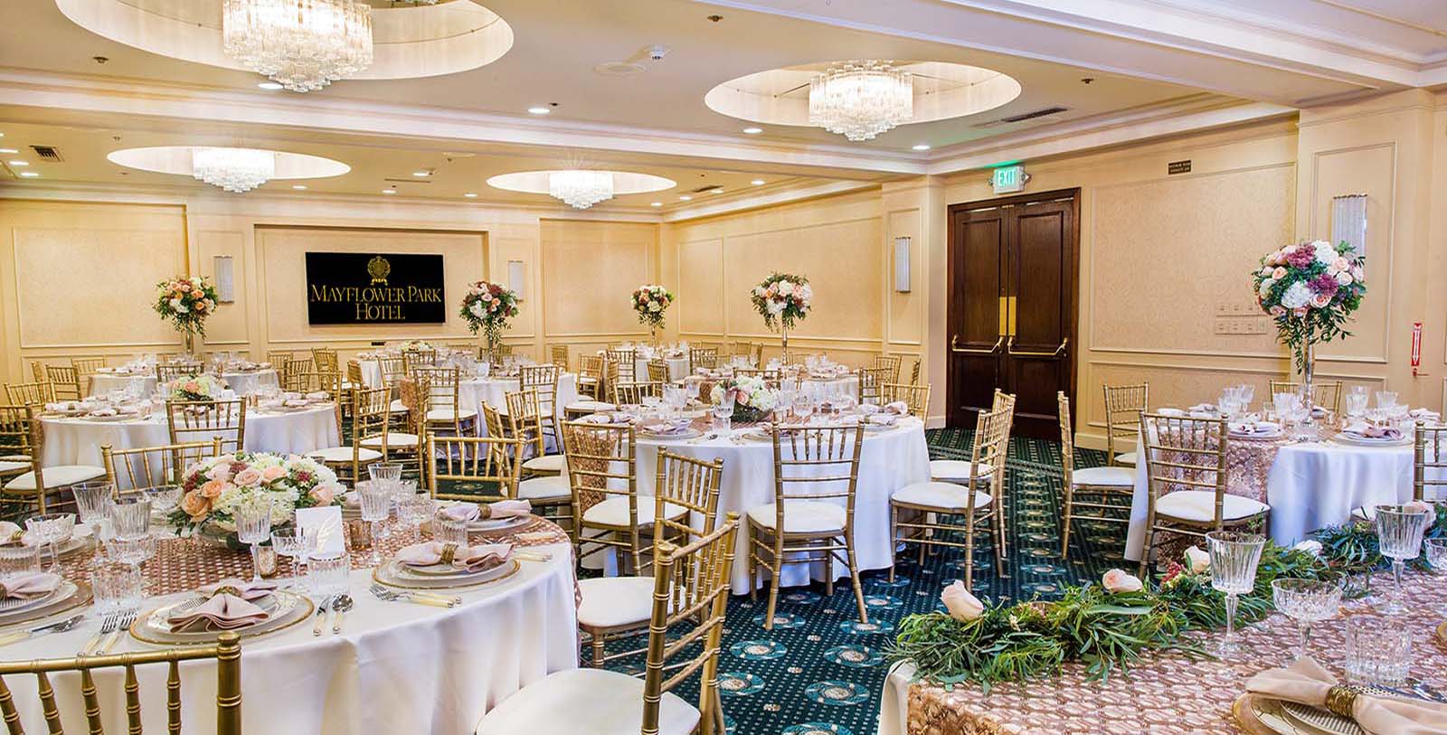 a room with tables and chairs