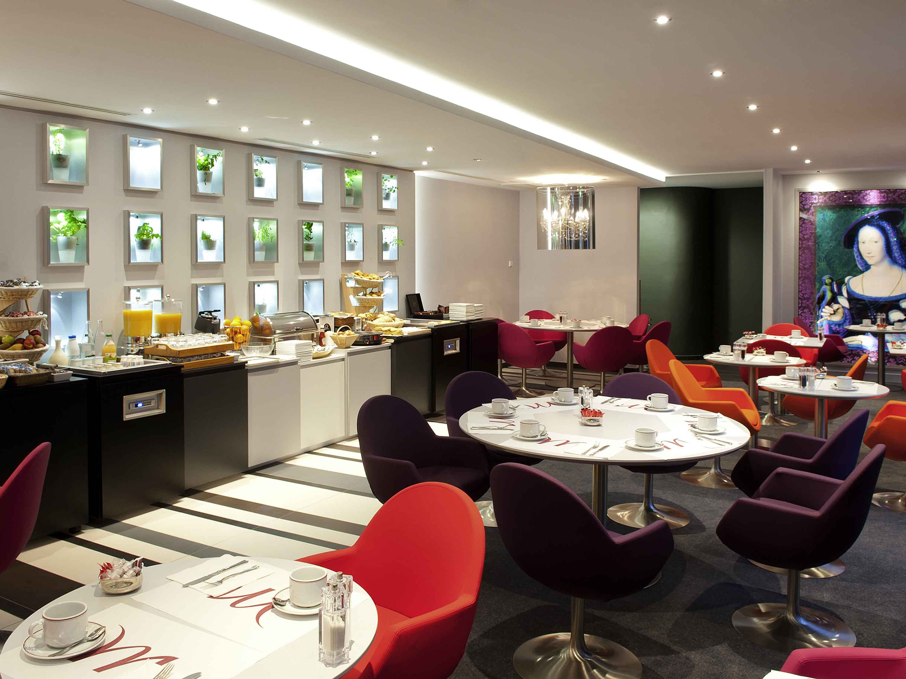 a room with tables and chairs