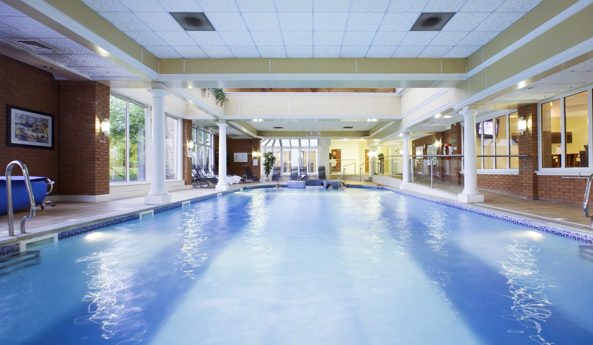 a swimming pool inside a building