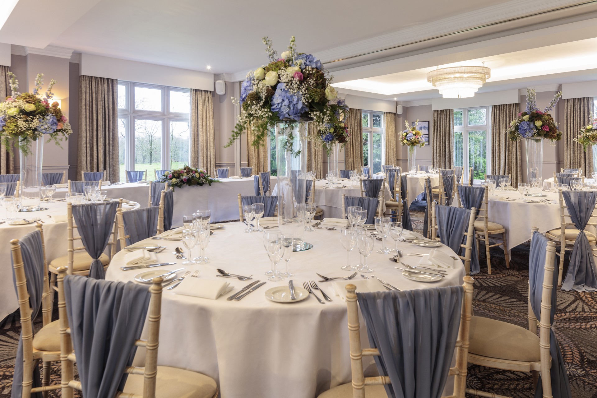 a room with tables and chairs