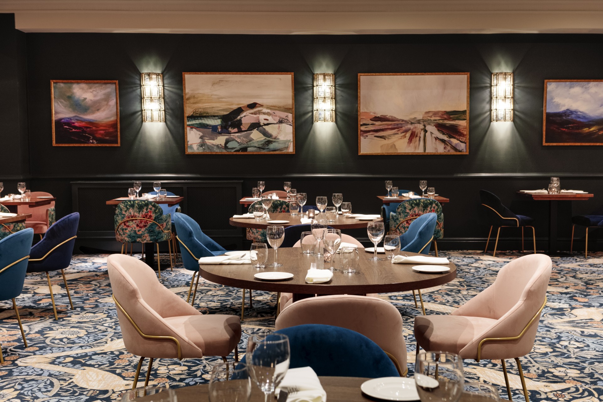 a room with tables and chairs