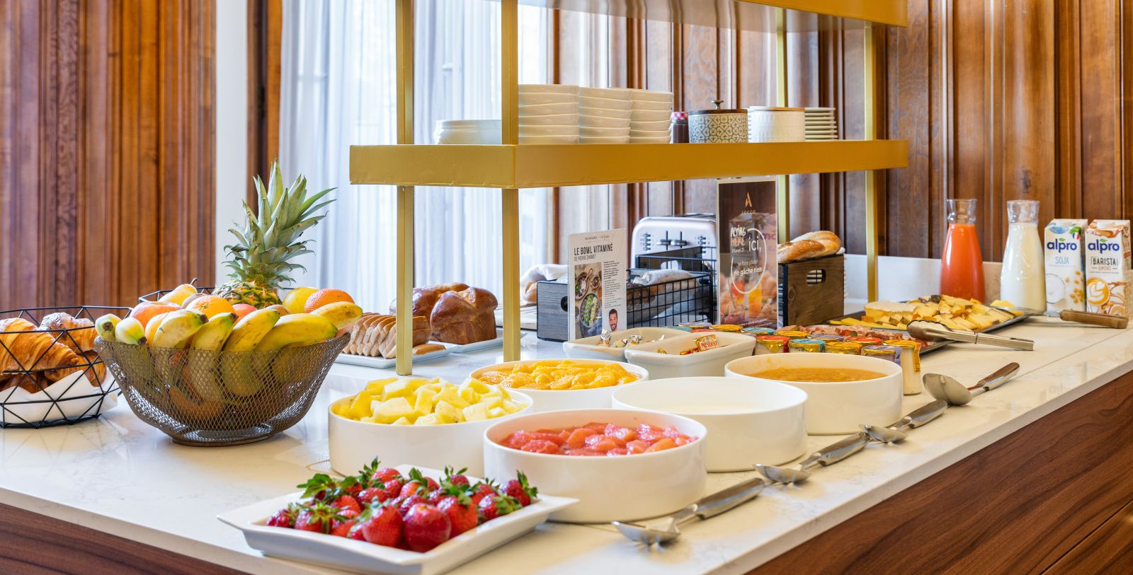 a buffet table with food on it