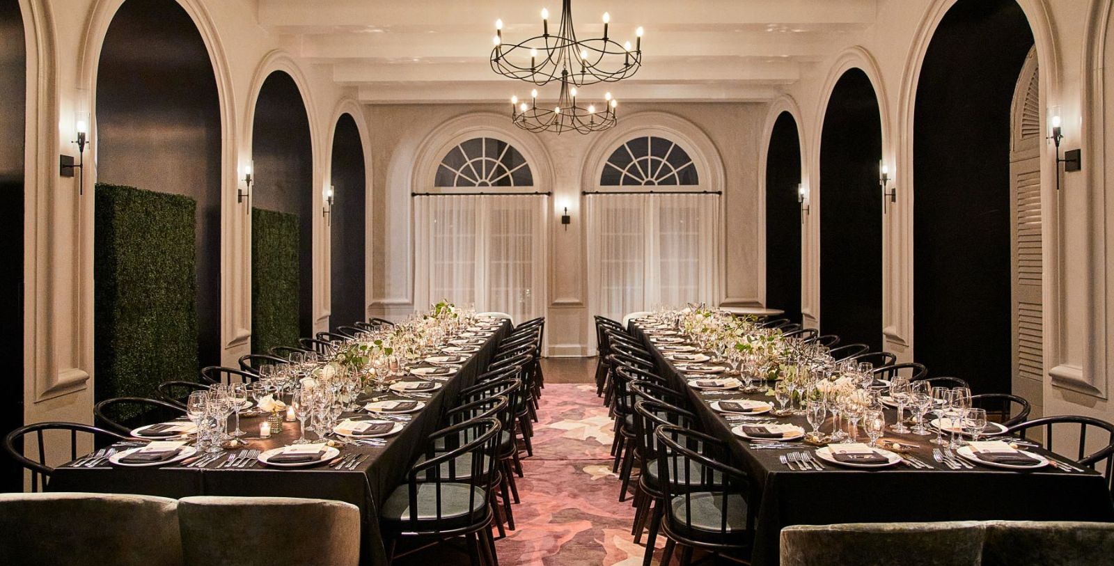 a long table set for a formal event
