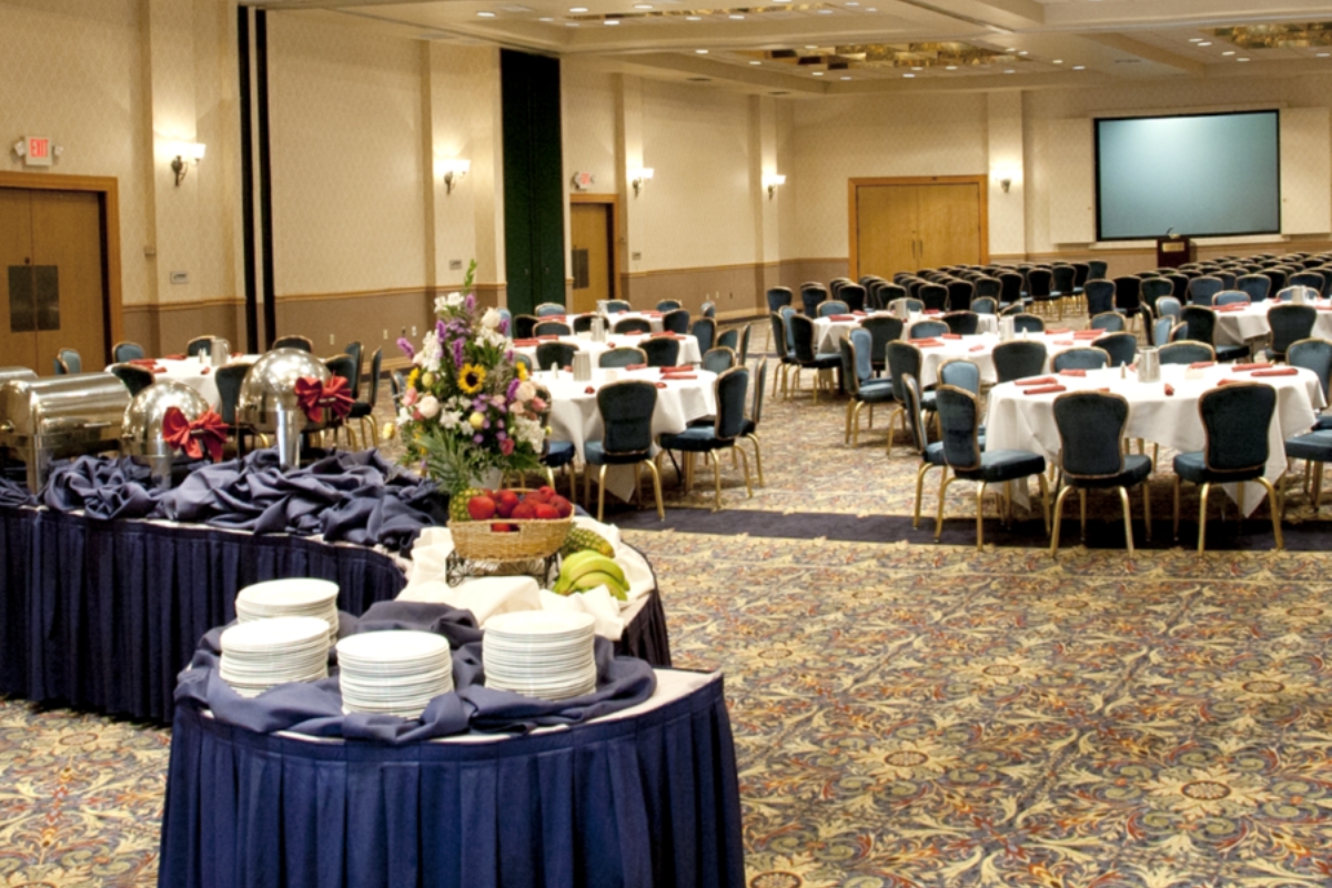 a room with tables and chairs