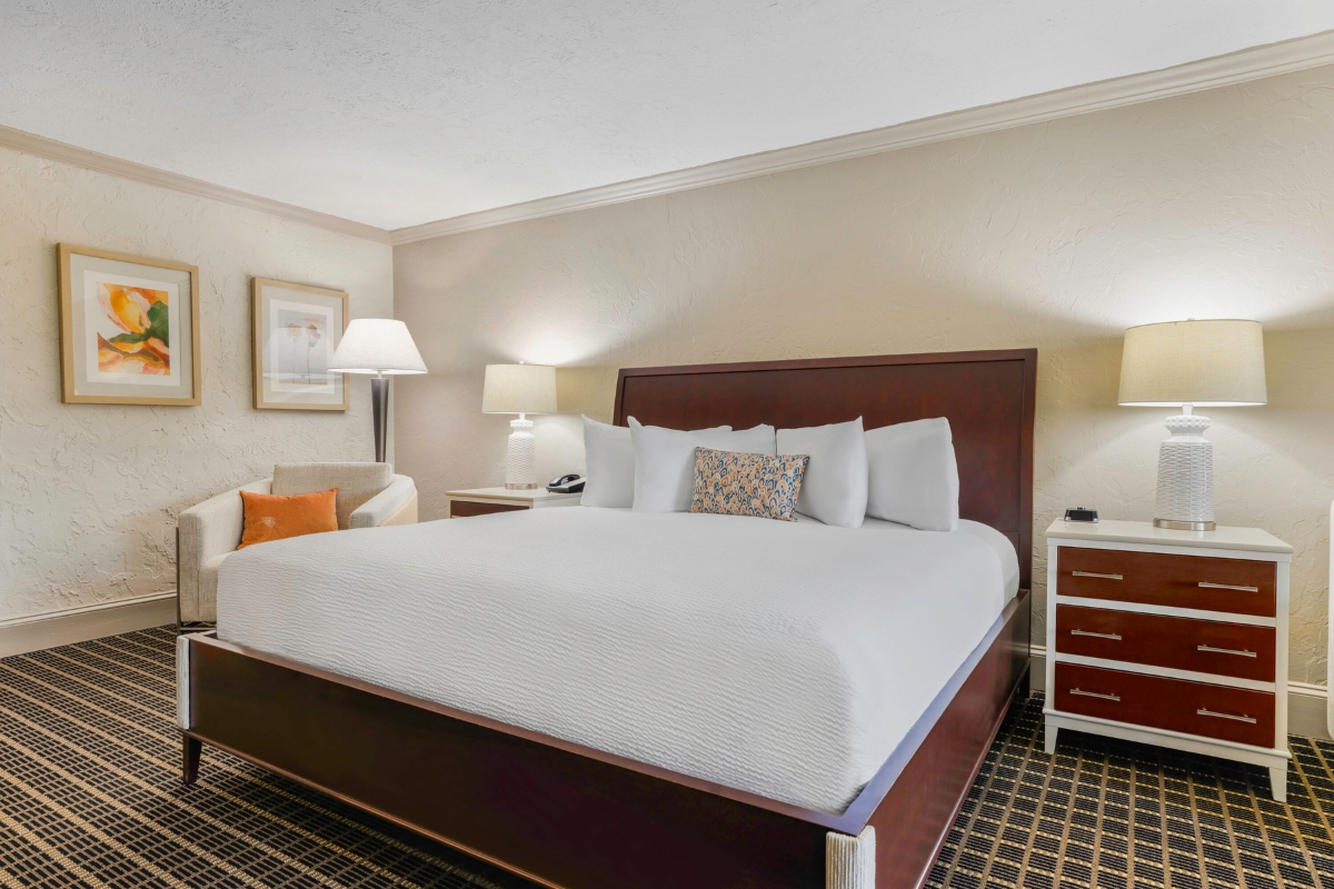 a bed in a hotel room