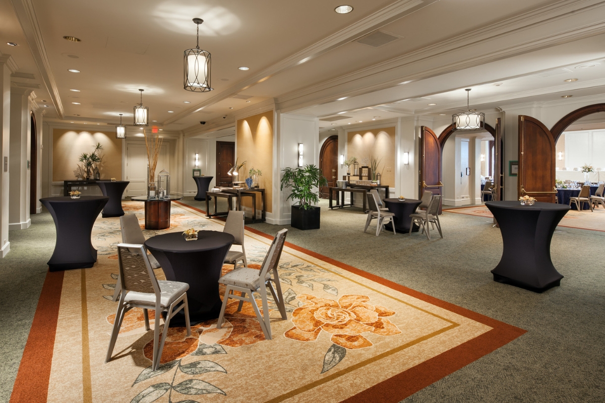 a room with tables and chairs