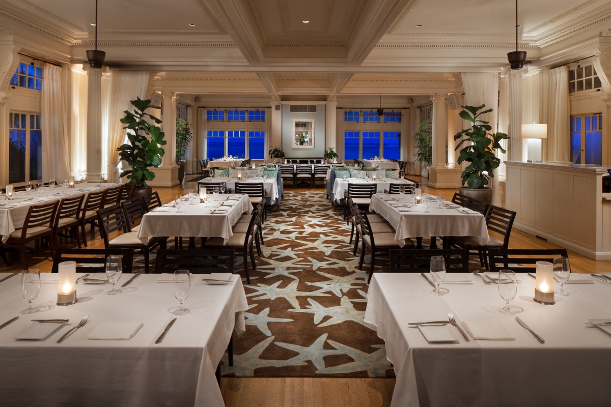 a room with tables and chairs
