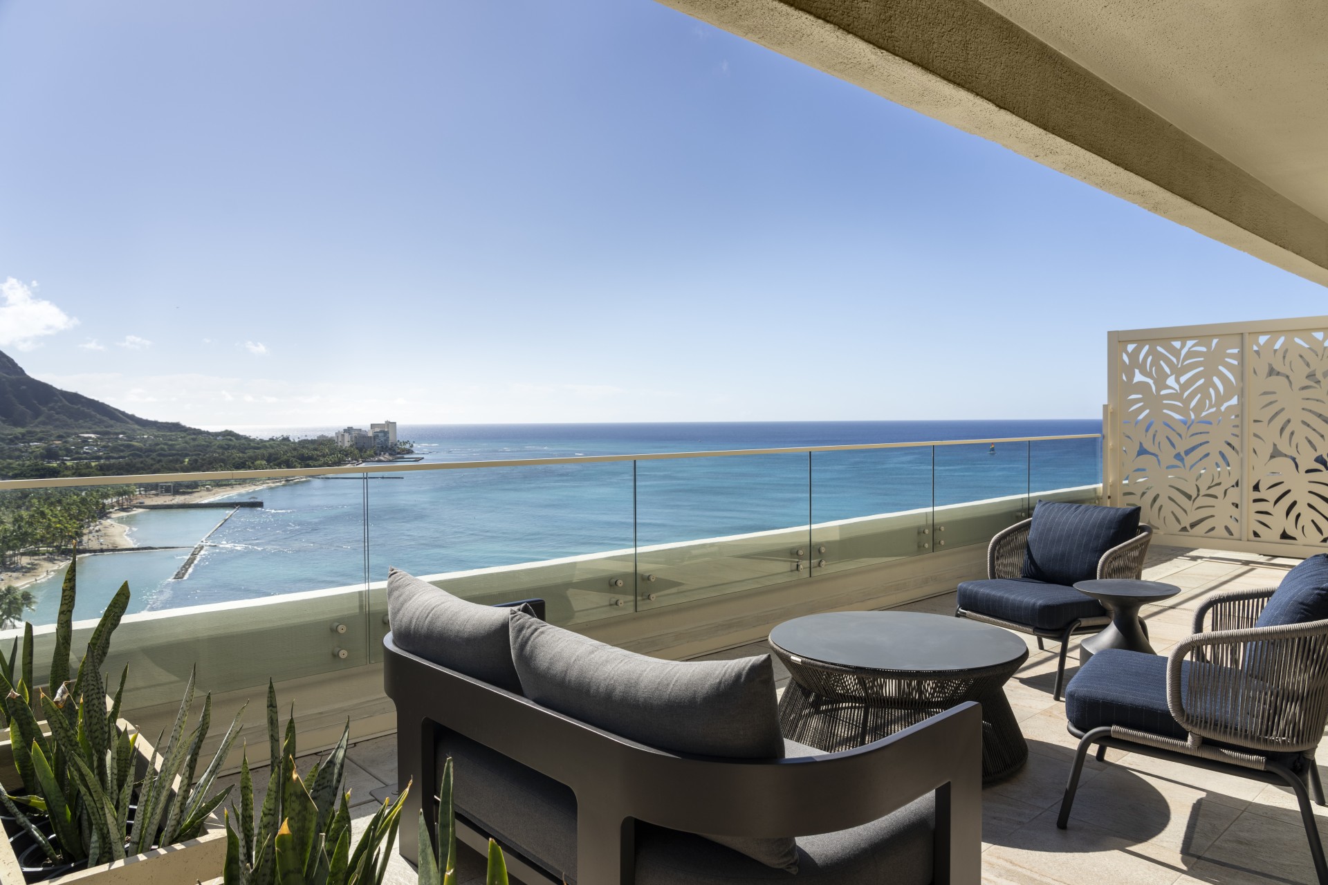 a balcony with a view of the ocean