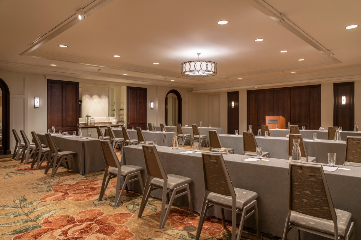 a room with tables and chairs